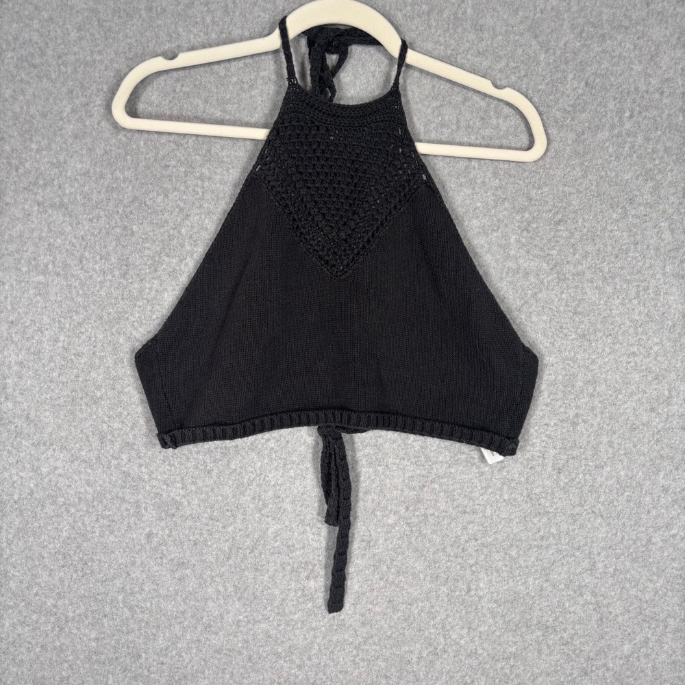 Kendall Kylie Crochet Knit Halter Crop Top Medium‎ Boho Tie Festival Vacation